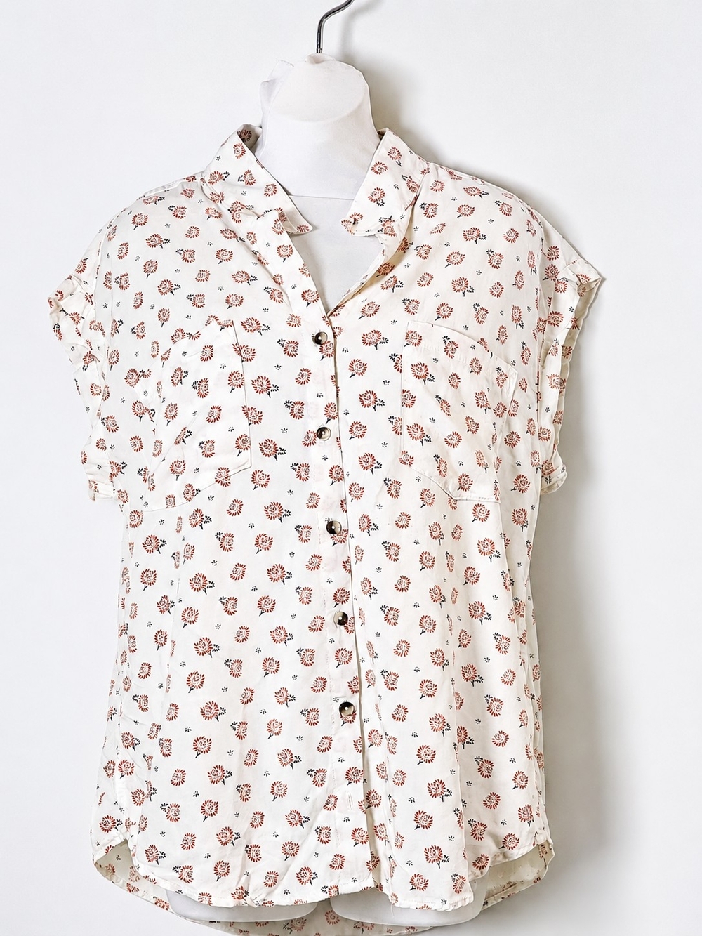 Jachs Girlfriend NY Womens Large Floral Button Front Blouse Cap Sleeve Boho Top
